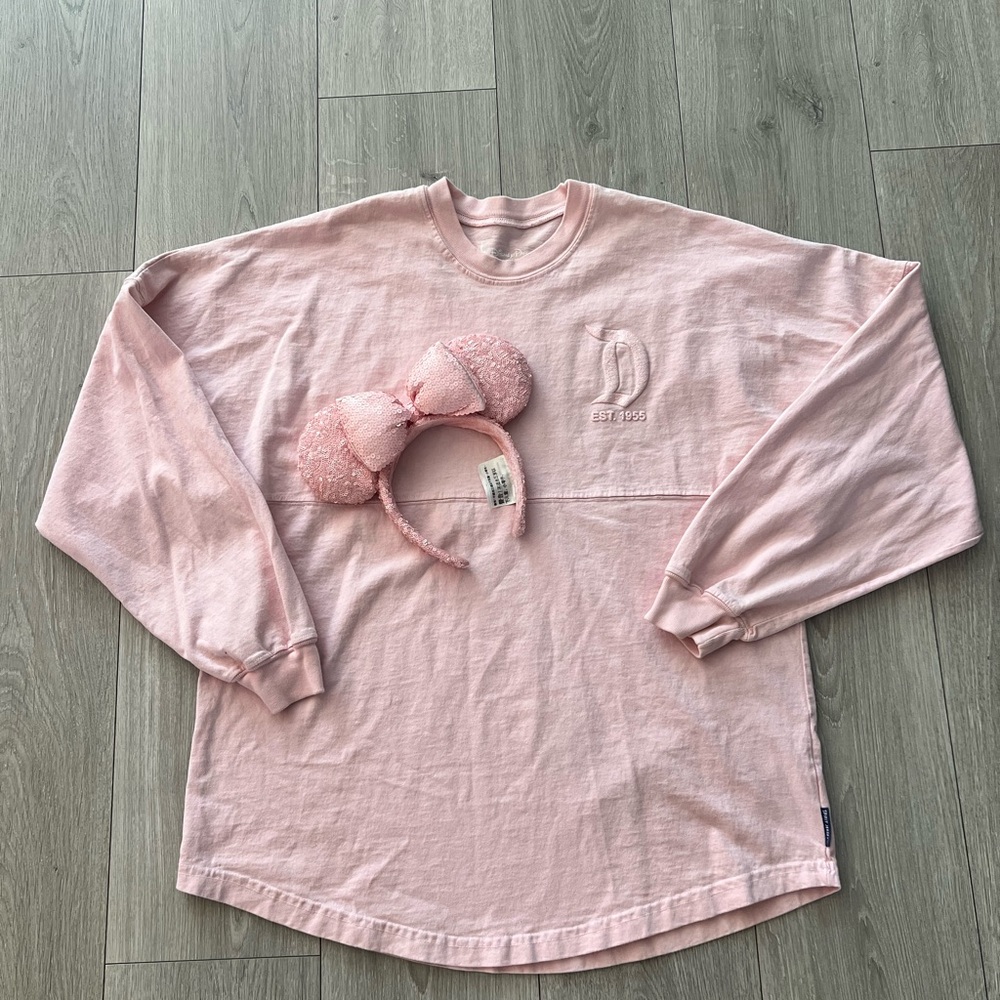 GUC Disney Parks Pink Disneyland Spirit Jersey Size Medium & Minnie Ears